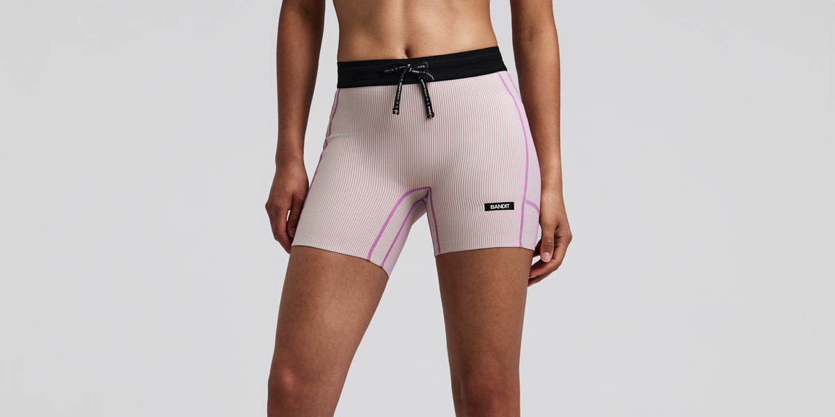 Women's Striped Cadence™ 5" Compression Shorts - Plaster / Orchid