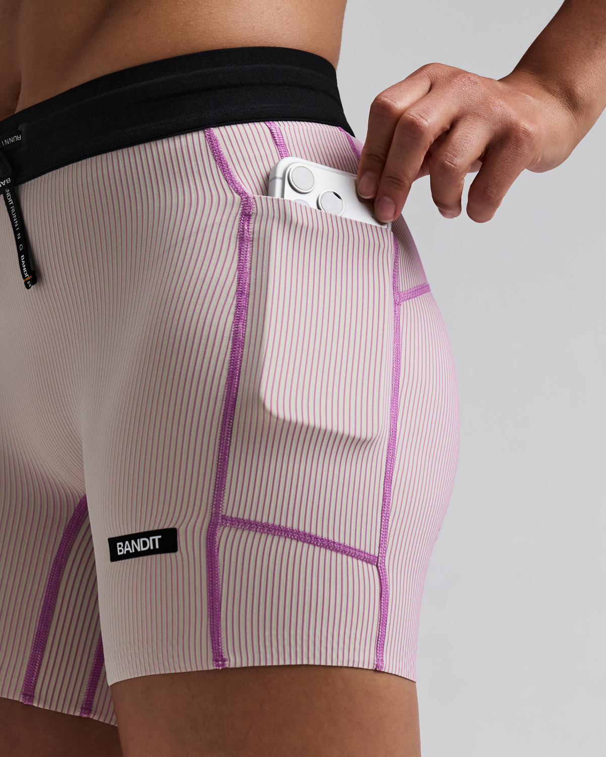 Women's Striped Cadence™ 5" Compression Shorts - Plaster / Orchid