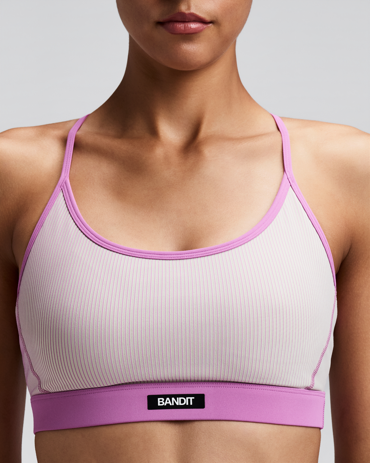 Women's Striped Cadence™ Strappy Run Bra - Plaster / Orchid