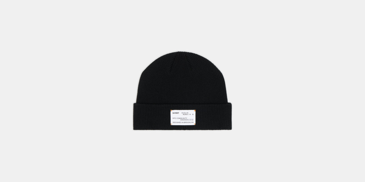 Waffle Patch Beanie - Black