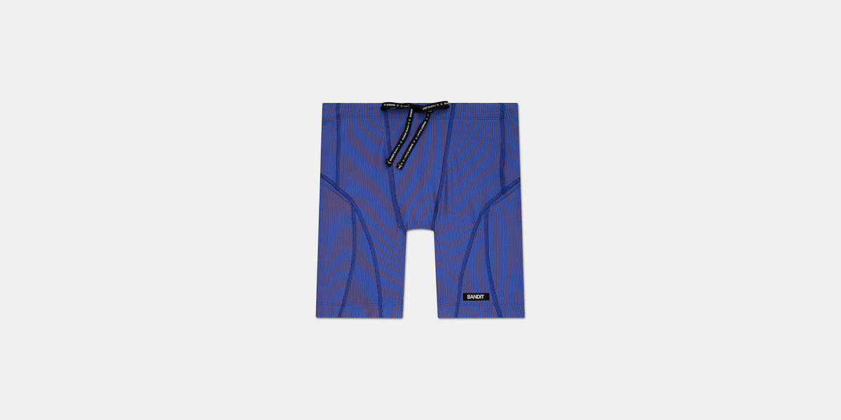 Striped Cadence™ 7 Pocket Quarter Tights - Deep Peri Blue with Rust