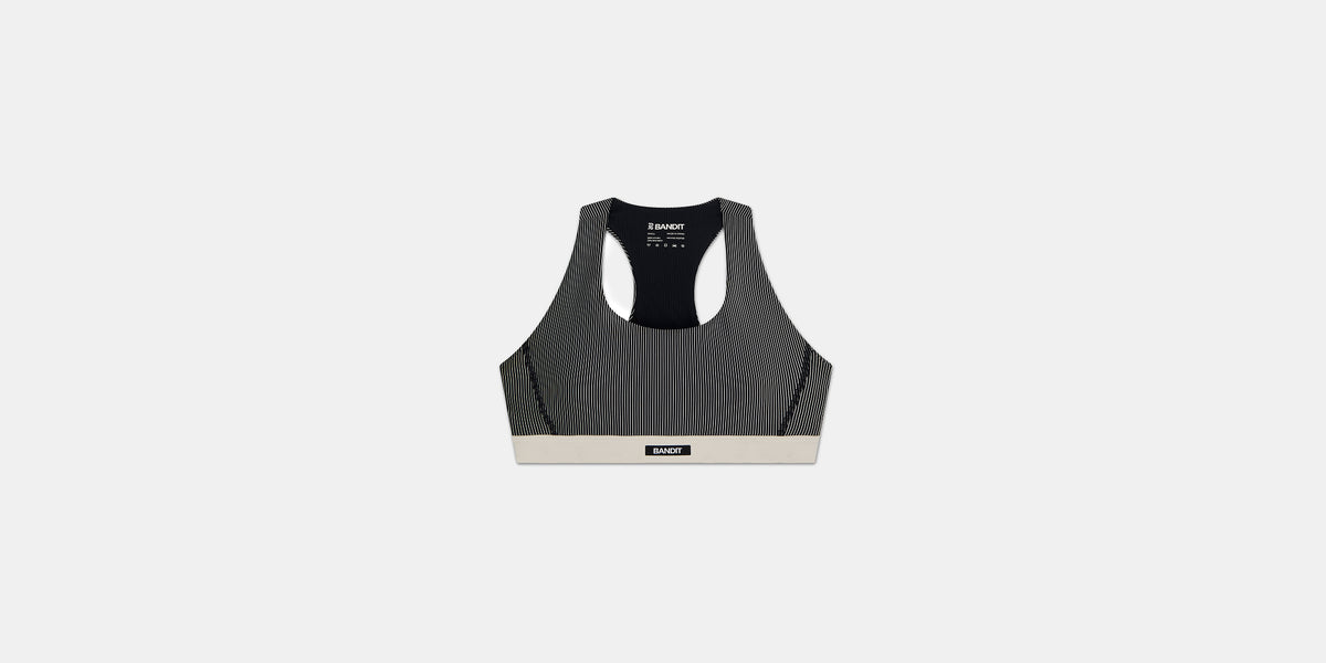Striped Cadence™ Run Bra - Black with Chalk