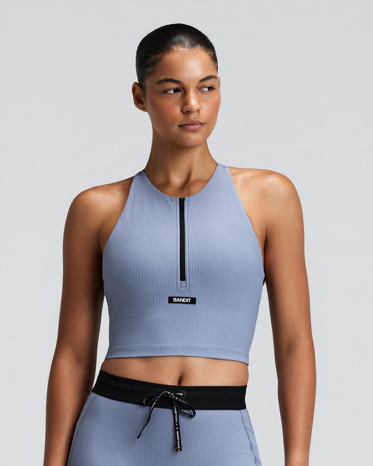 Women's Striped Cadence™ Zip Front T-Back Race Crop - Steel Horizon / Pavilion Blue