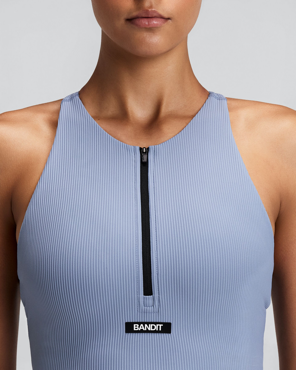Women's Striped Cadence™ Zip Front T-Back Race Crop - Steel Horizon / Pavilion Blue
