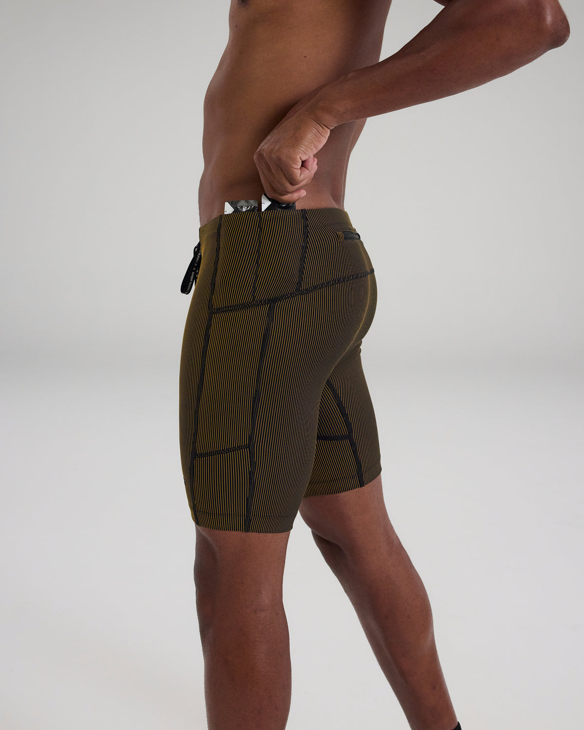 Striped Cadence™ 7 Pocket Half Tights - Black / Dijon