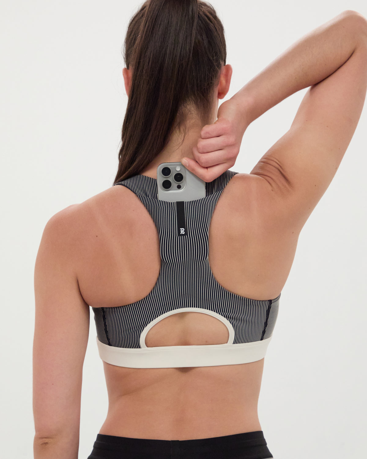 Striped Cadence™ Run Bra - Black with Chalk