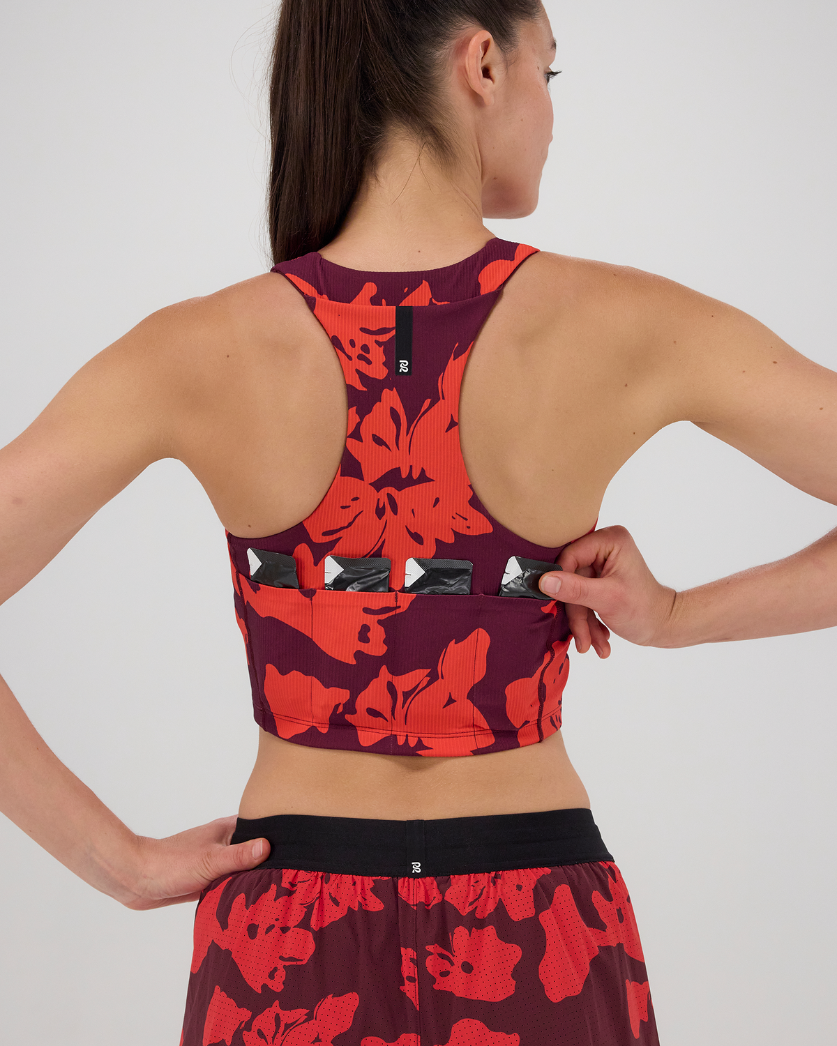 Cadence™ Zip Front Race Crop - Fleura, Fig / Intense Red