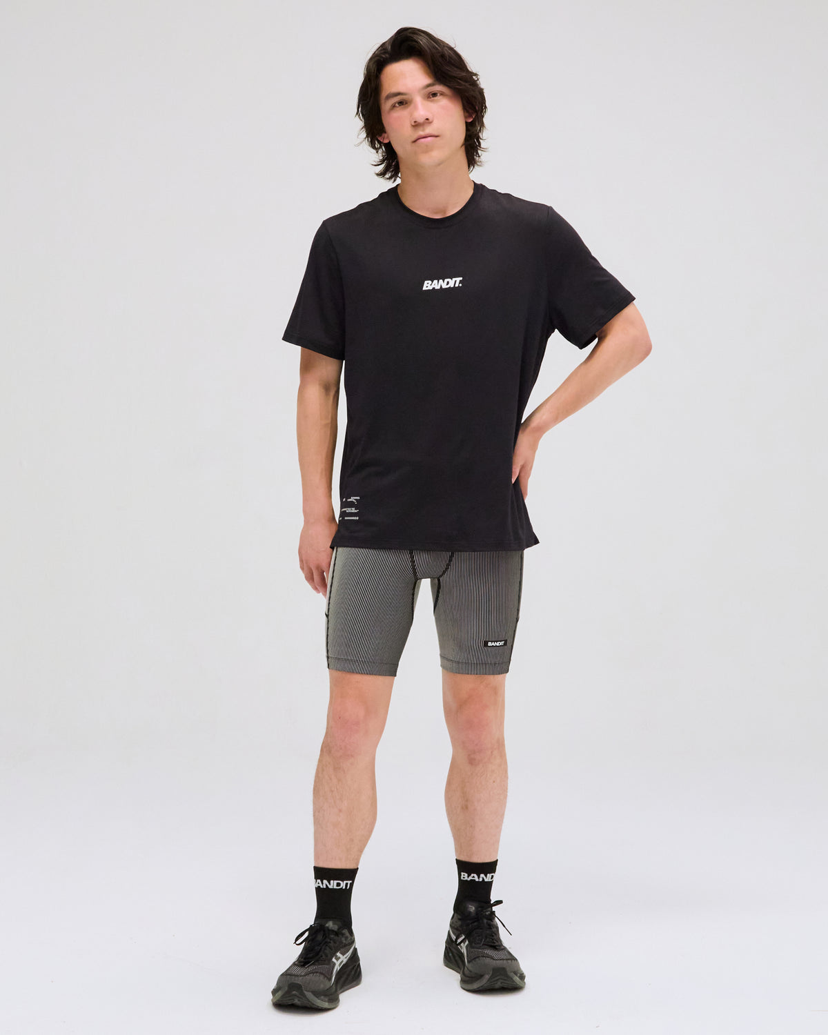 Striped Cadence™ 7 Pocket Half Tights - Black with Chalk