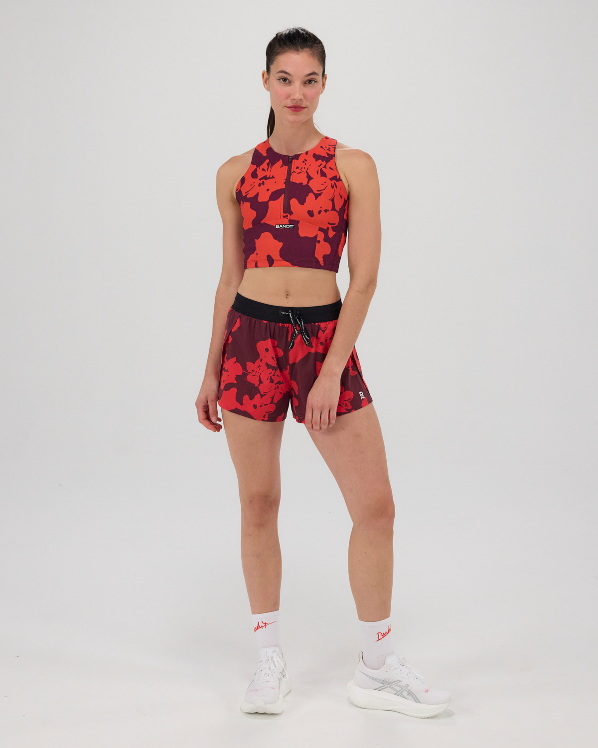 Cadence™ Zip Front Race Crop - Fleura, Fig / Intense Red