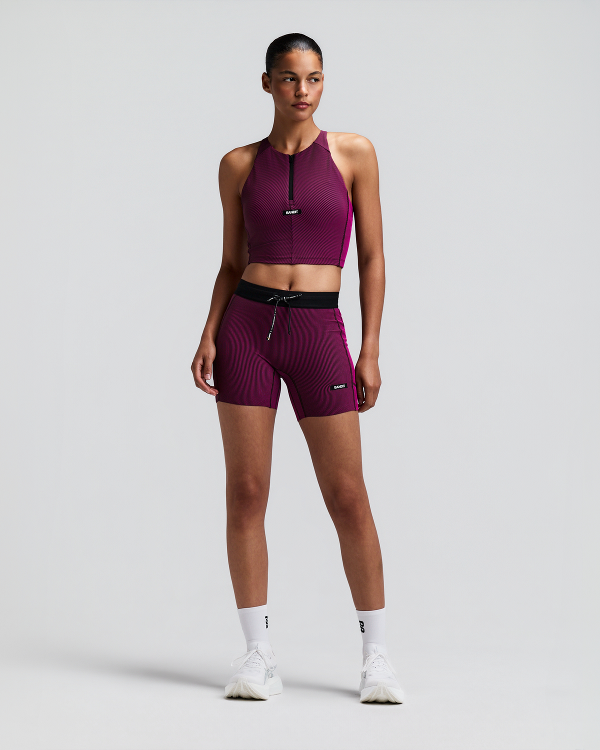 Women's Striped Cadence™ Zip Front Race Crop - Espresso / Azalea