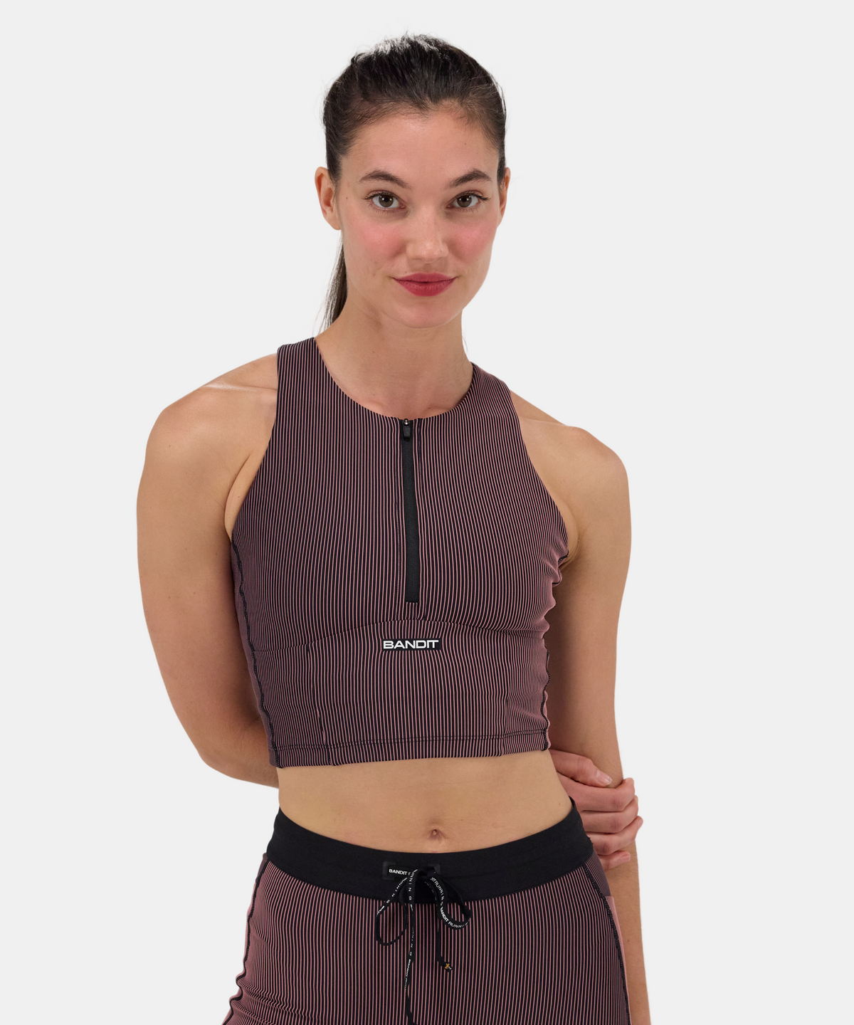 Striped Cadence™ Zip Front Race Crop - Black / Mauve