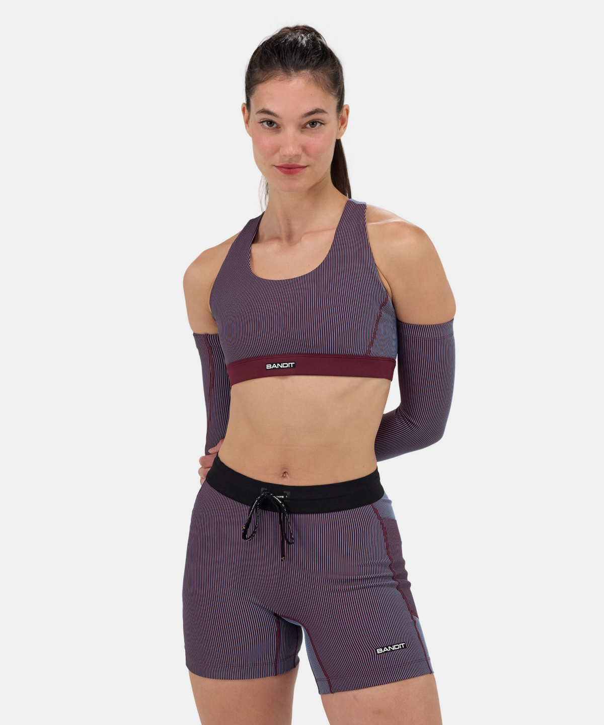 Striped Cadence™ Scoop Neck Run Bra - Fig / Vintage Blue