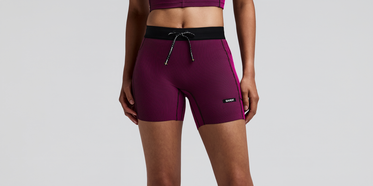 Women's Striped Cadence™ 5" Compression Shorts - Espresso / Azalea