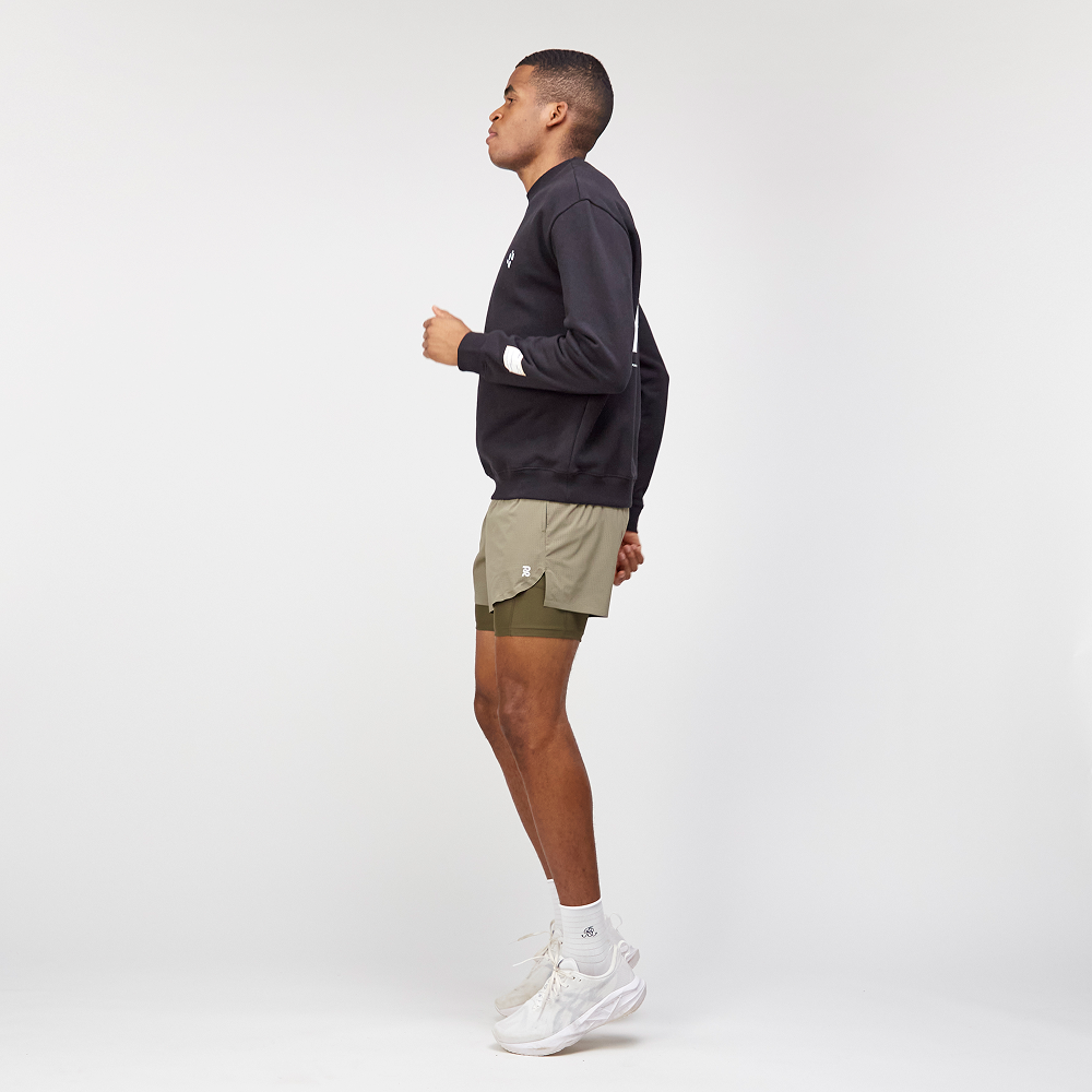Cotton Fleece Abstract Grid Crewneck - Unisex, Black