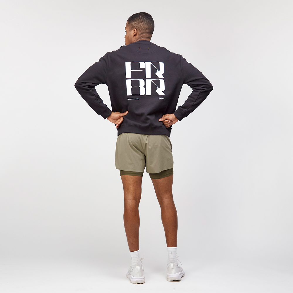Cotton Fleece Abstract Grid Crewneck - Unisex, Black
