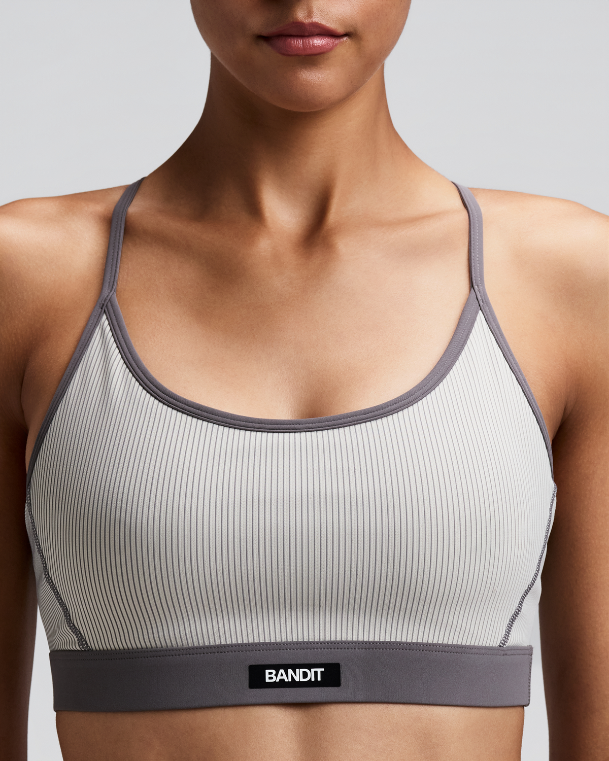Women's Striped Cadence™ Strappy Run Bra - Plaster / Slate
