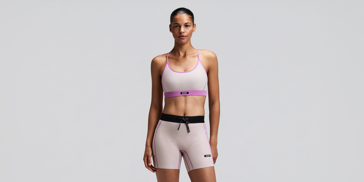 Women's Striped Cadence™ Strappy Run Bra - Plaster / Orchid