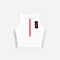 Thumbnail of Cadence Stripe™ Zip Front Race Crop, White with Black - Bandit x ASICS