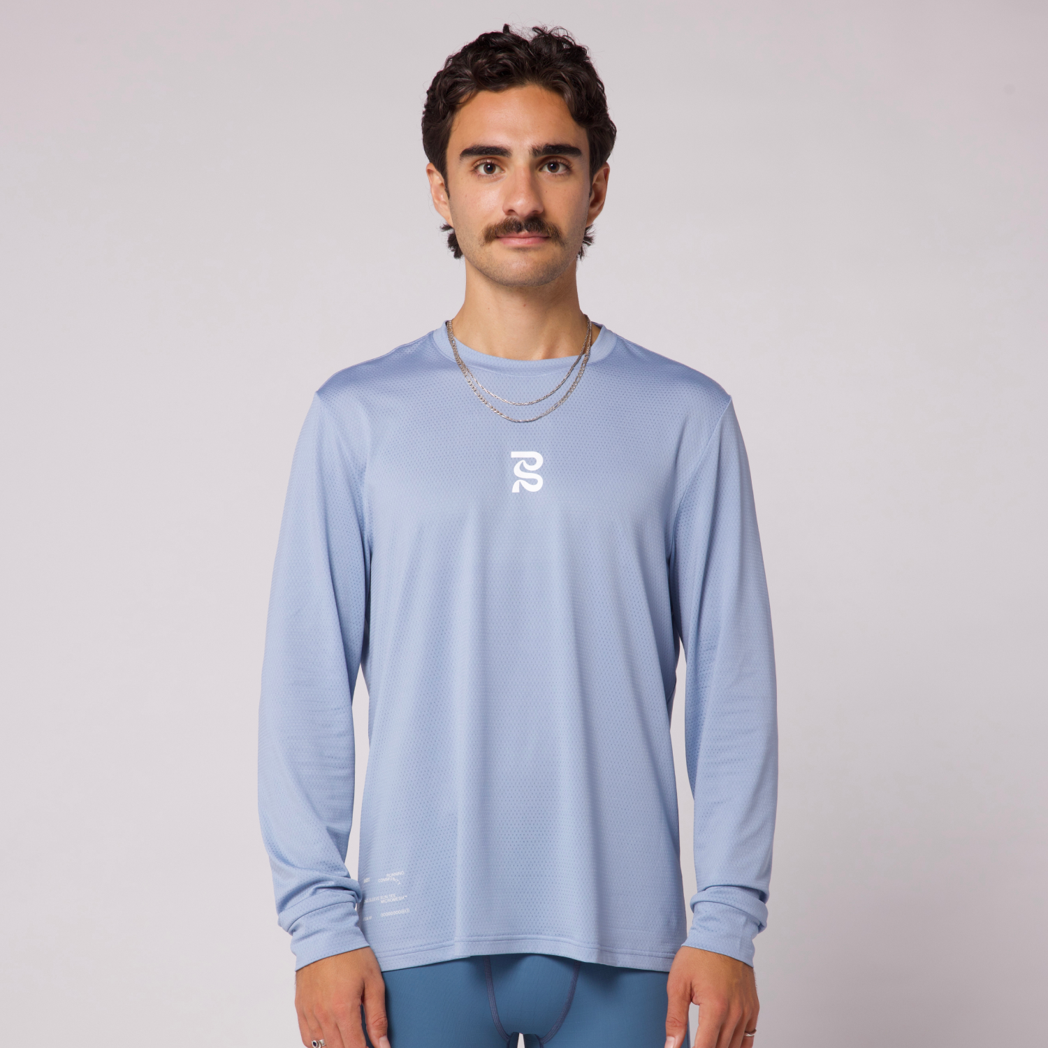 Micromesh™ "Geometry" Long Sleeve Tee - Unisex, Smokey Blue