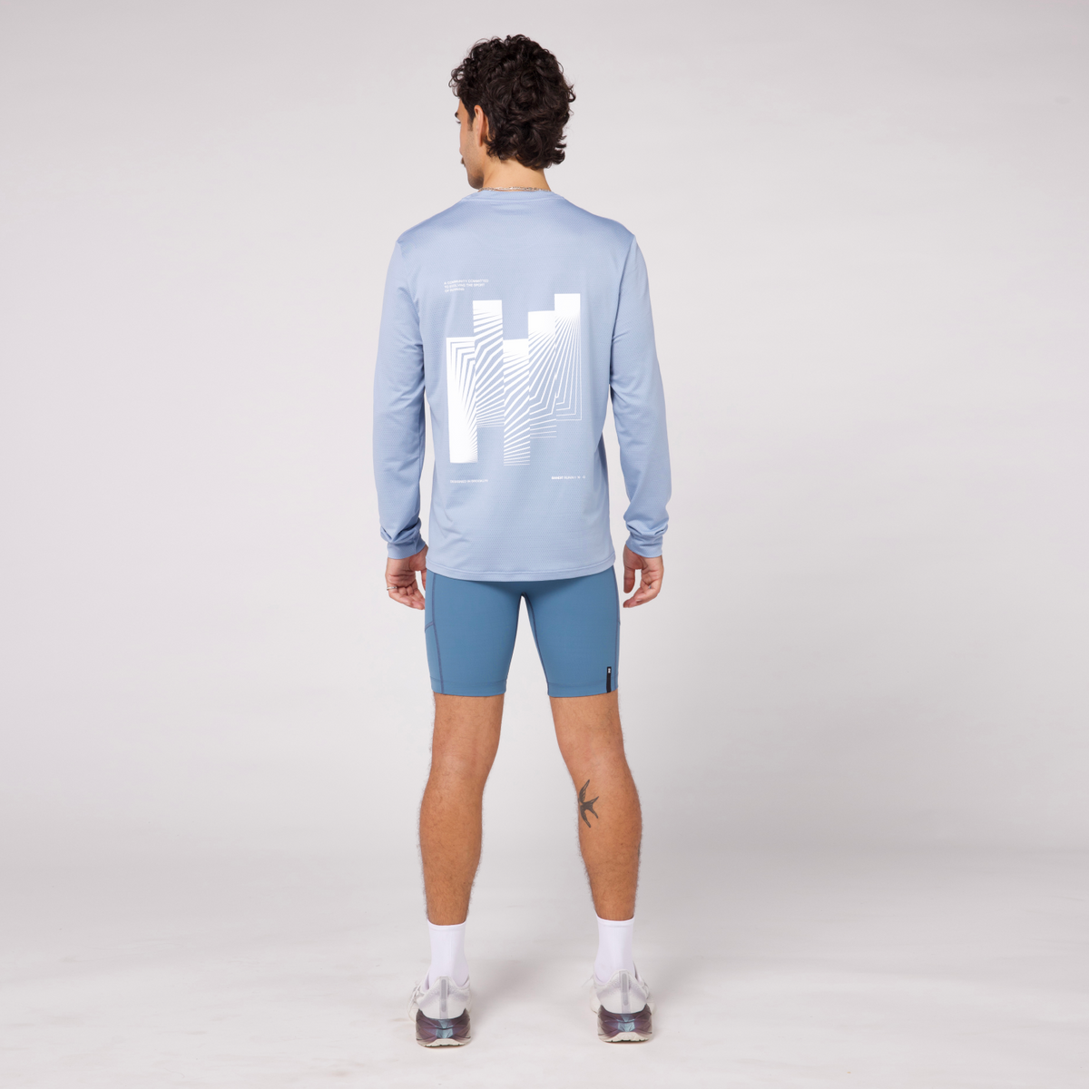 Micromesh™ "Geometry" Long Sleeve Tee - Unisex, Smokey Blue