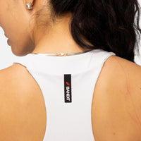 Thumbnail of Cadence Stripe™ Zip Front Race Crop, White with Black - Bandit x ASICS