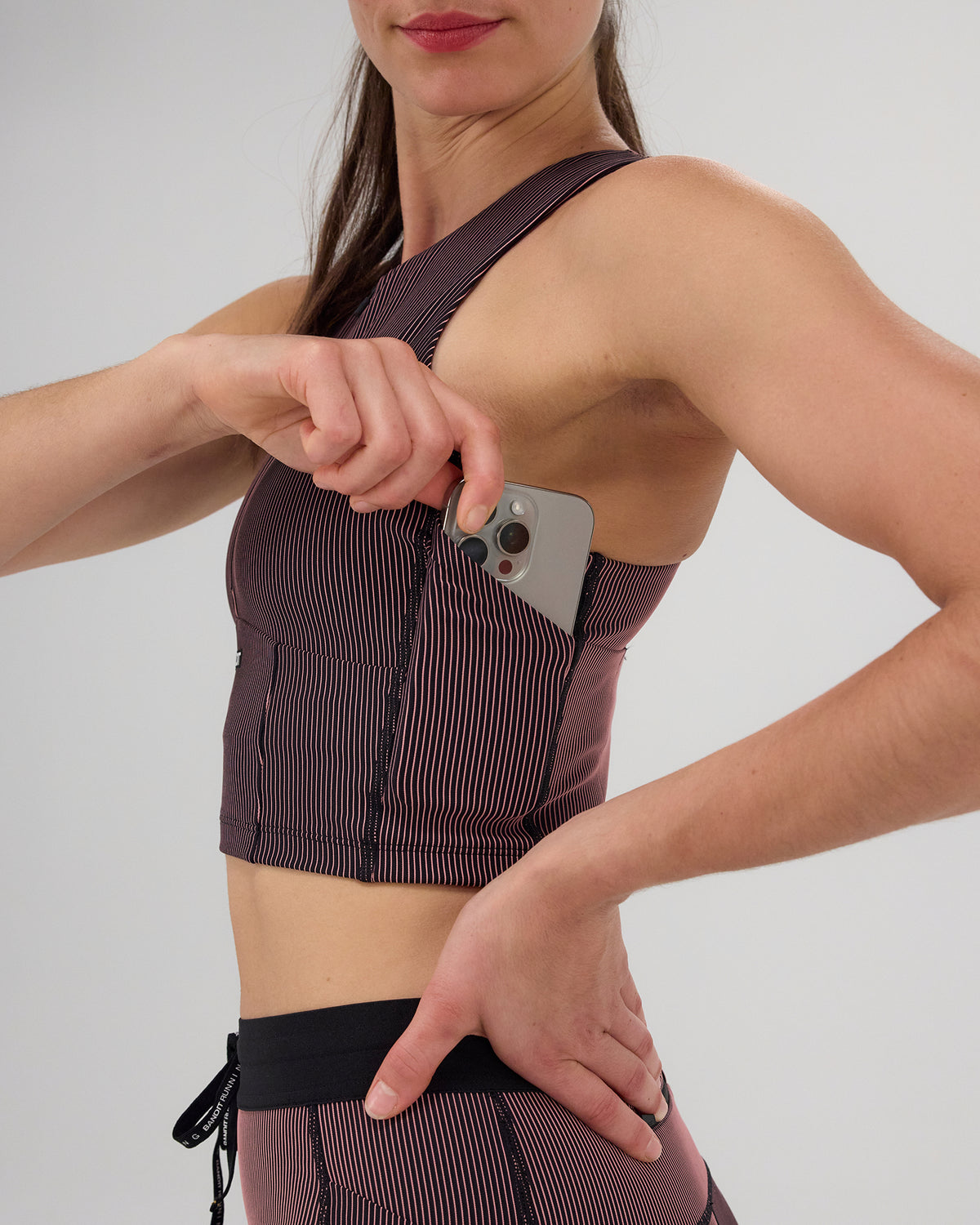 Striped Cadence™ Zip Front Race Crop - Black / Mauve