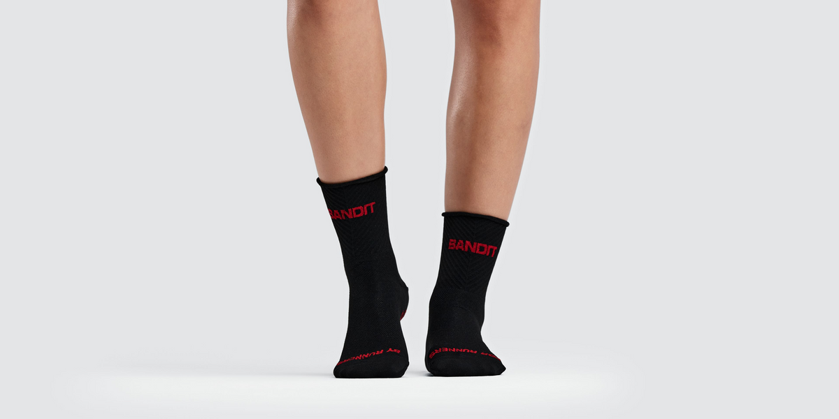 Lite Run™ Ribbed Quarter Sock - Black with Oxide Red (2 Pack)