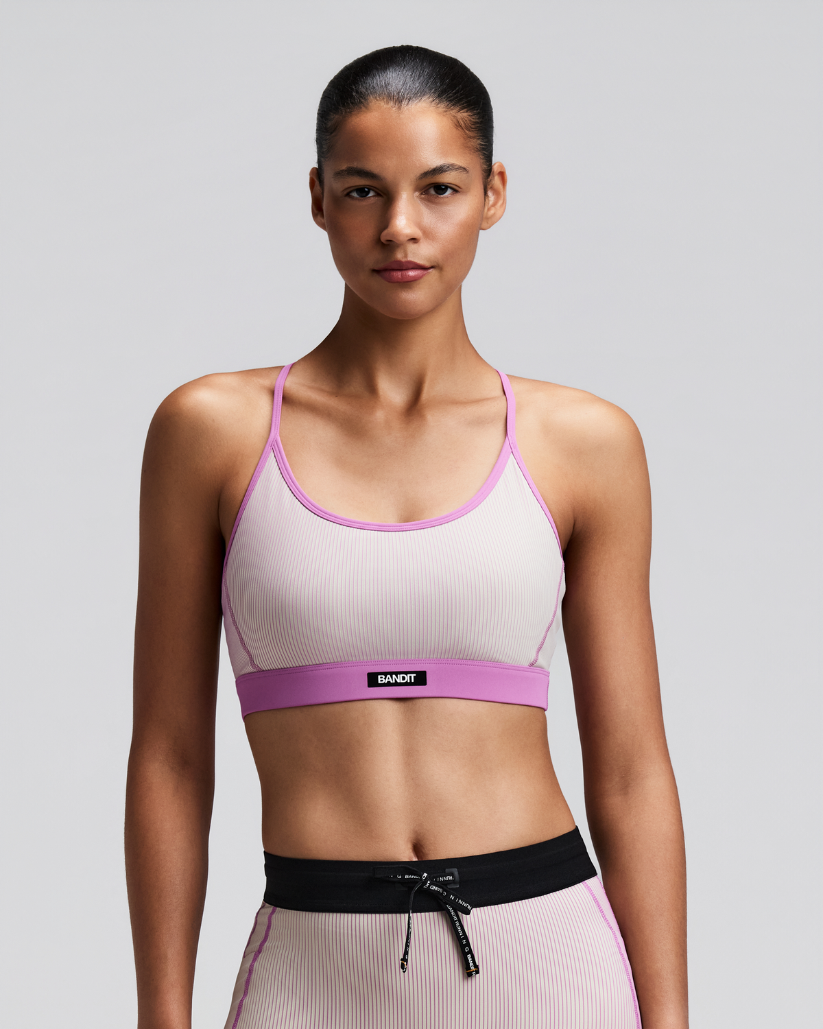 Women's Striped Cadence™ Strappy Run Bra - Plaster / Orchid