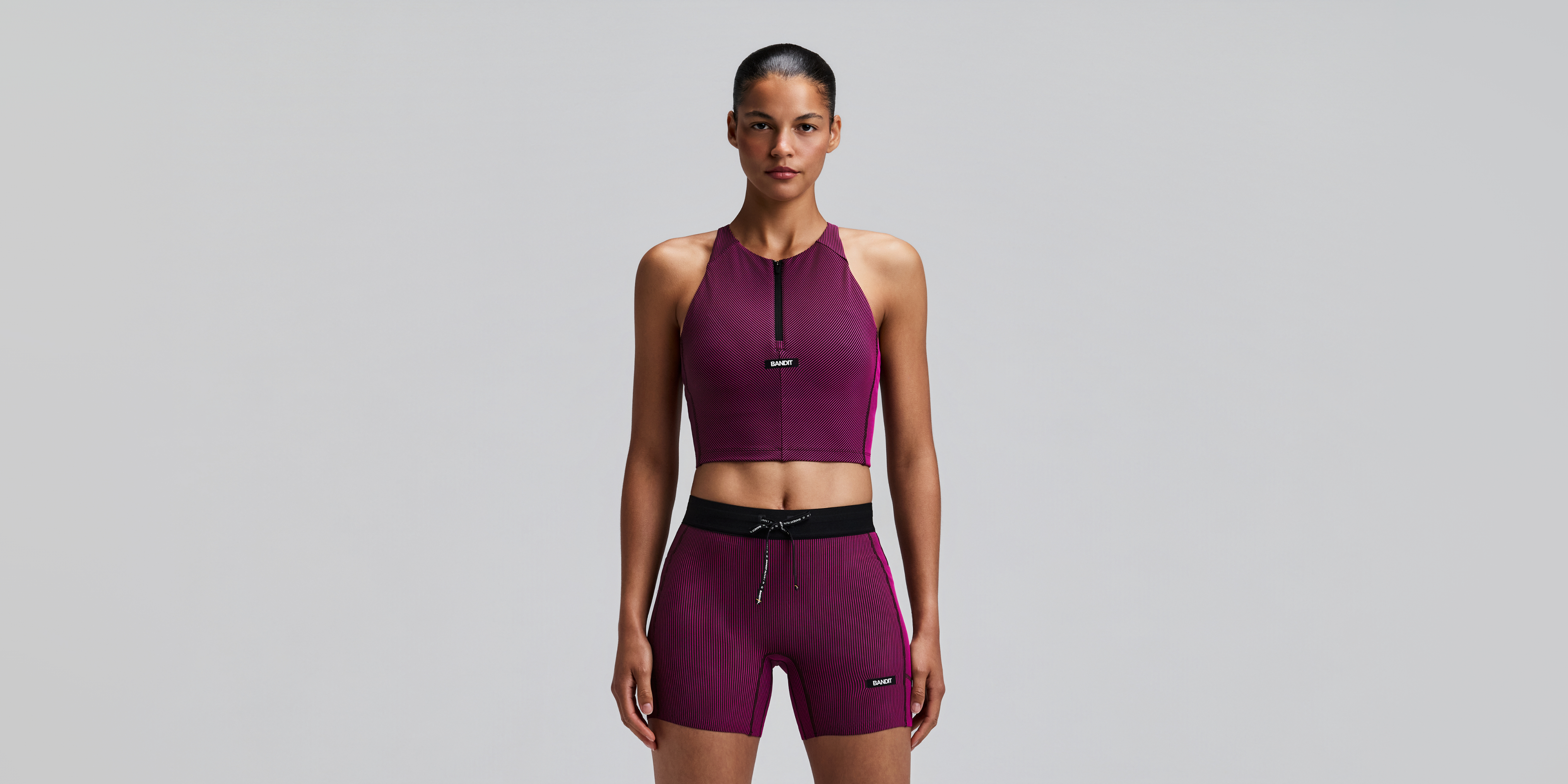 Women's Striped Cadence™ Zip Front Race Crop - Espresso / Azalea