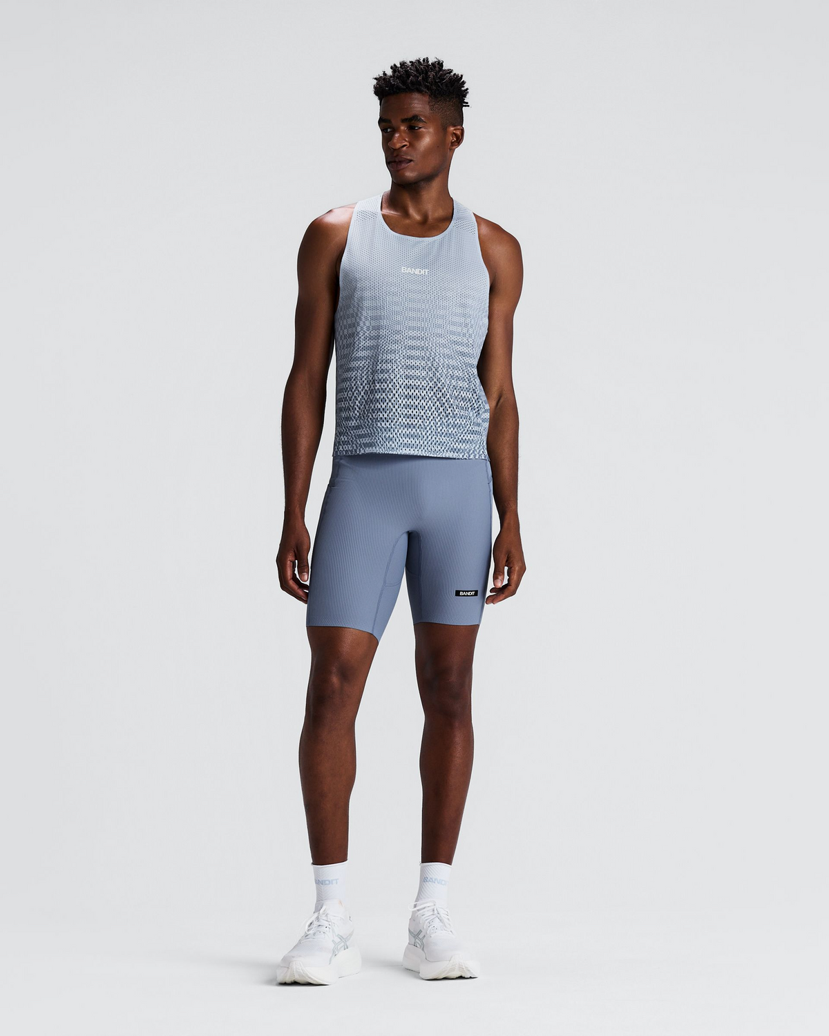 Men's Striped Cadence™ Half Tights - Steel Horizon / Pavilion Blue