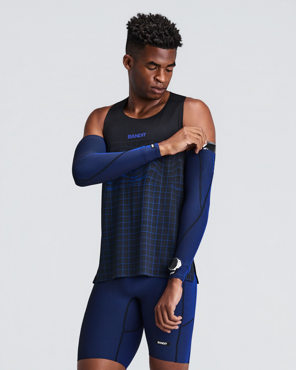Striped Cadence™ Compression Sleeves - Black / Bauhaus Blue