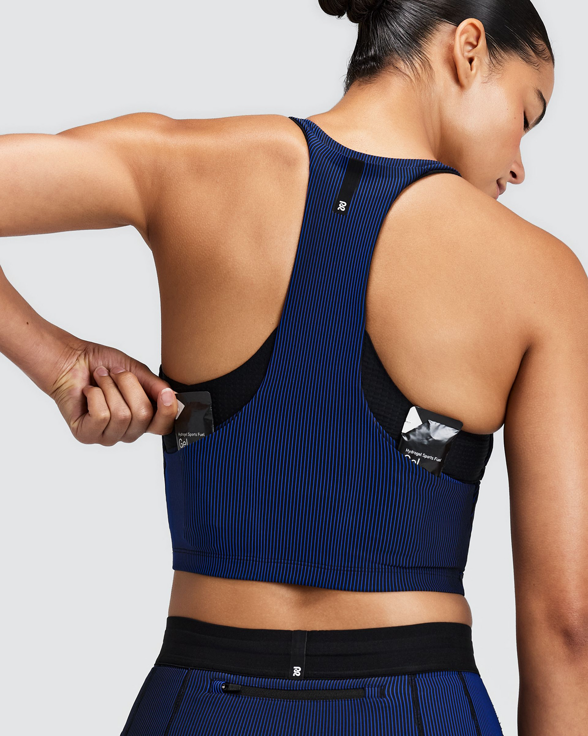 Women's Striped Cadence™ Zip Front T-Back Race Crop - Black / Bauhaus Blue