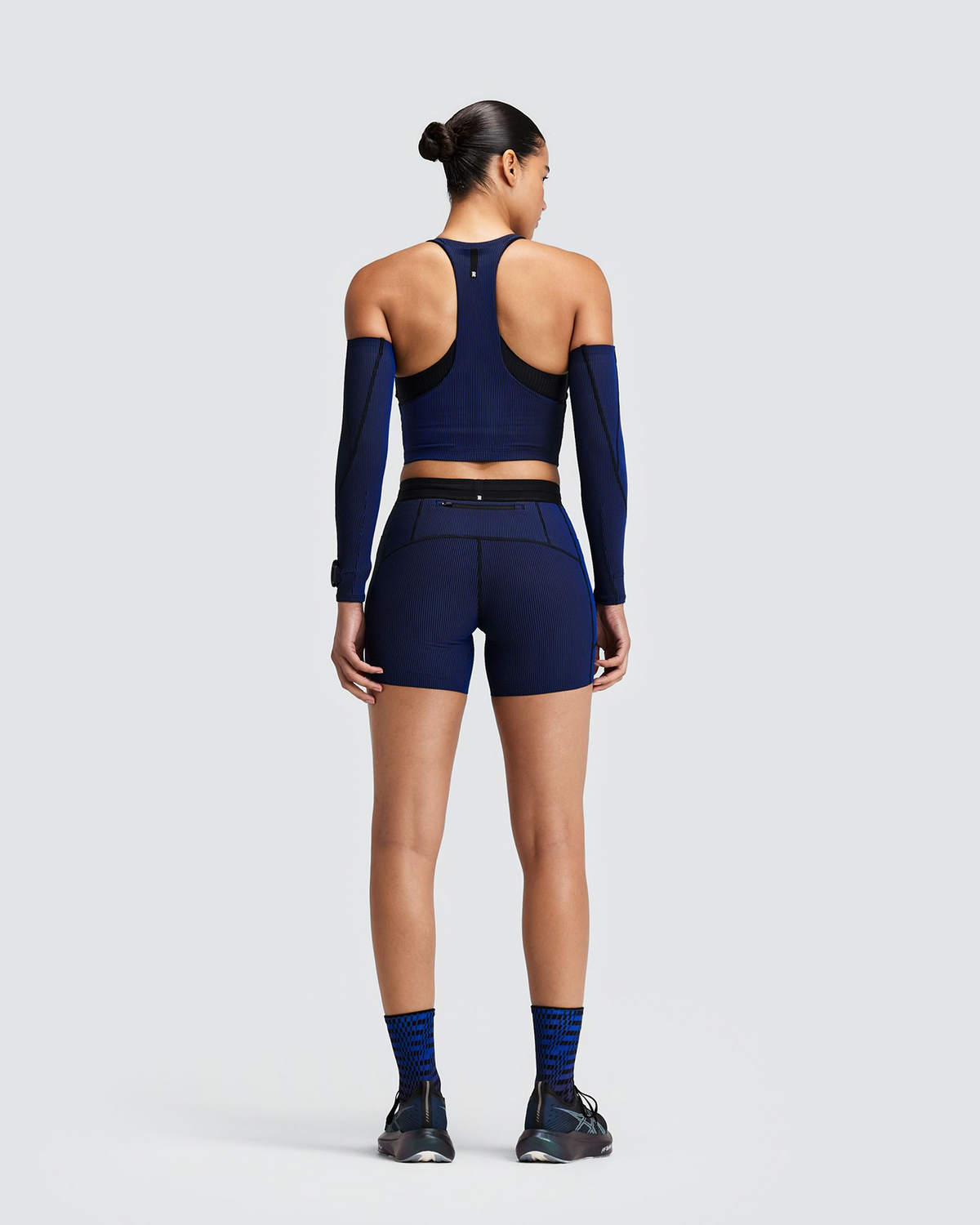 Women's Striped Cadence™ Zip Front T-Back Race Crop - Black / Bauhaus Blue