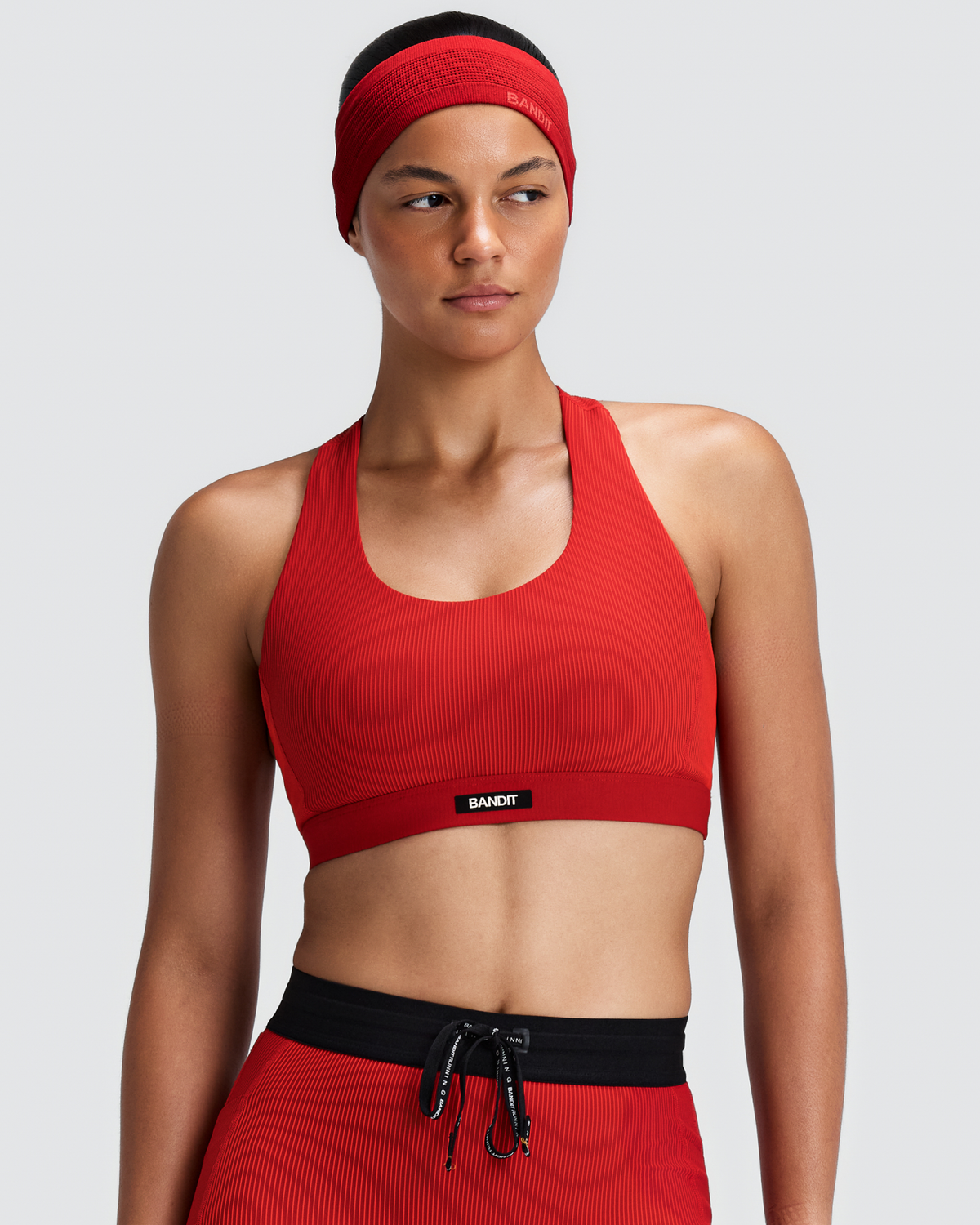 Women's Striped Cadence™ Scoop Neck T-Back Run Bra - Oxide Red / Signal Red