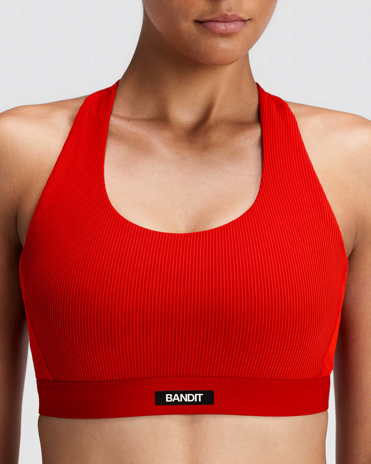 Women's Striped Cadence™ Scoop Neck T-Back Run Bra - Oxide Red / Signal Red