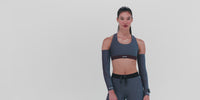 Thumbnail of Striped Cadence™ Scoop Neck Run Bra - Fig / Vintage Blue