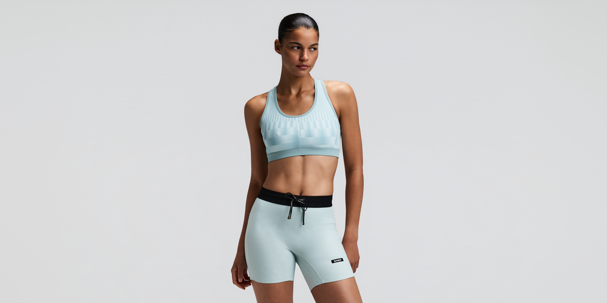 Women's Vanisher™ Reverso™ Scoop Neck Run Bra - Growing Grid - Lagoon / Mist